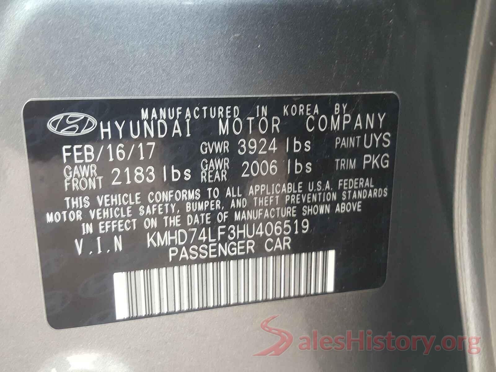 KMHD74LF3HU406519 2017 HYUNDAI ELANTRA