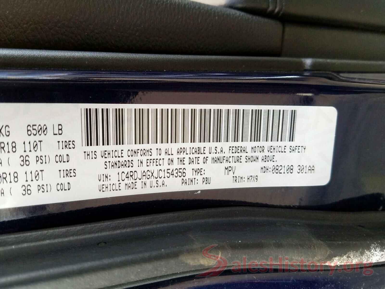 1C4RDJAGXJC154356 2018 DODGE DURANGO