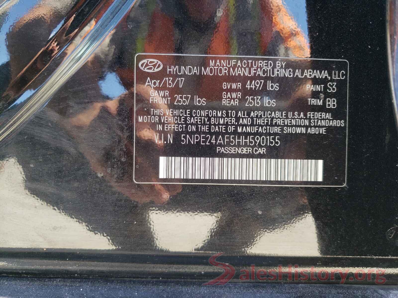 5NPE24AF5HH590155 2017 HYUNDAI SONATA