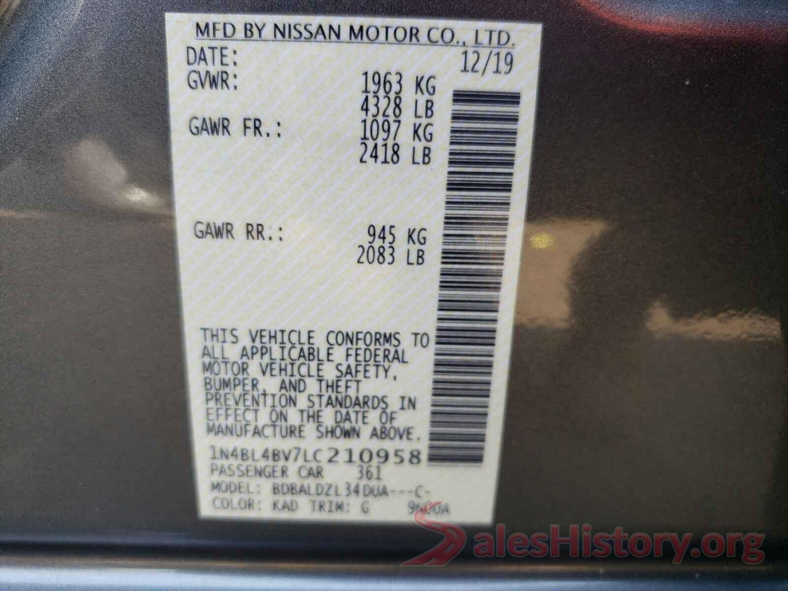 1N4BL4BV7LC210958 2020 NISSAN ALTIMA