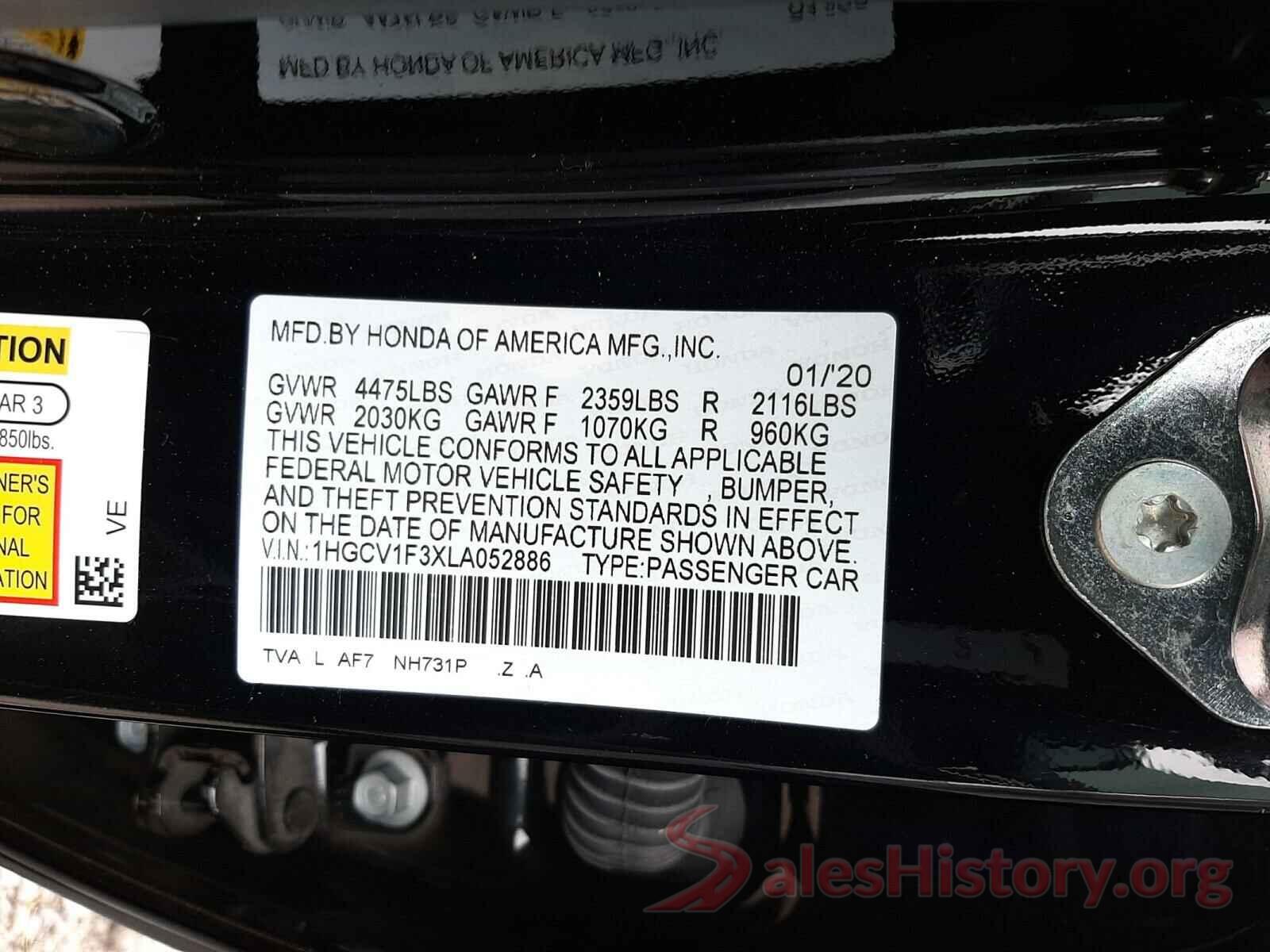 1HGCV1F3XLA052886 2020 HONDA ACCORD