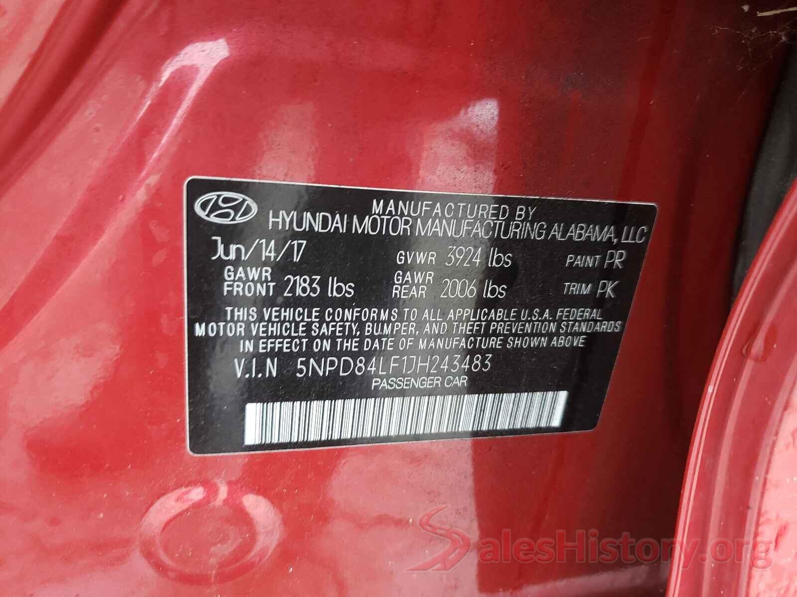 5NPD84LF1JH243483 2018 HYUNDAI ELANTRA