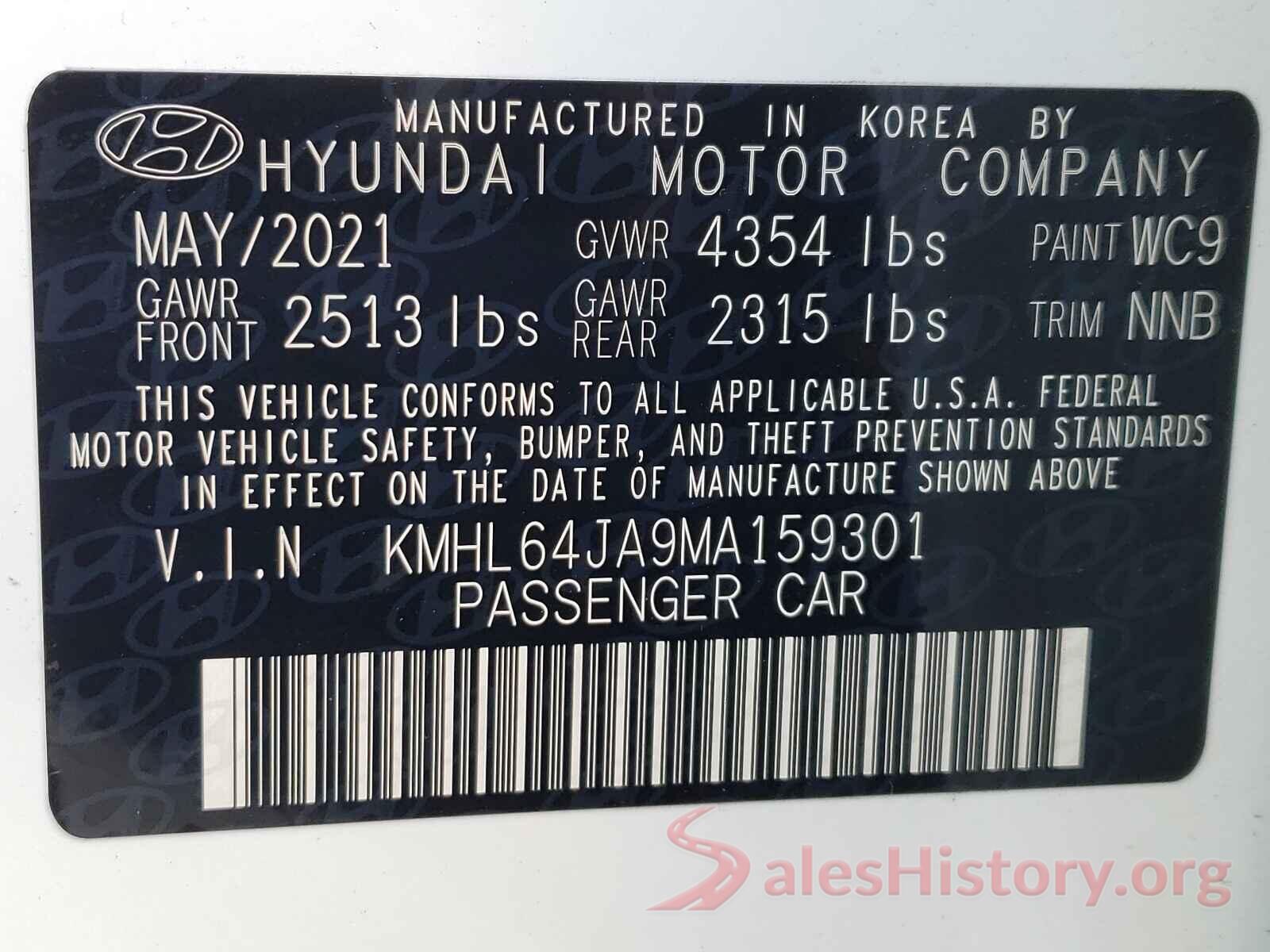 KMHL64JA9MA159301 2021 HYUNDAI SONATA