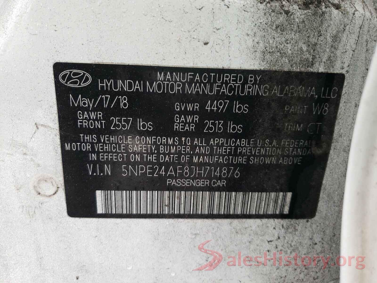 5NPE24AF8JH714876 2018 HYUNDAI SONATA