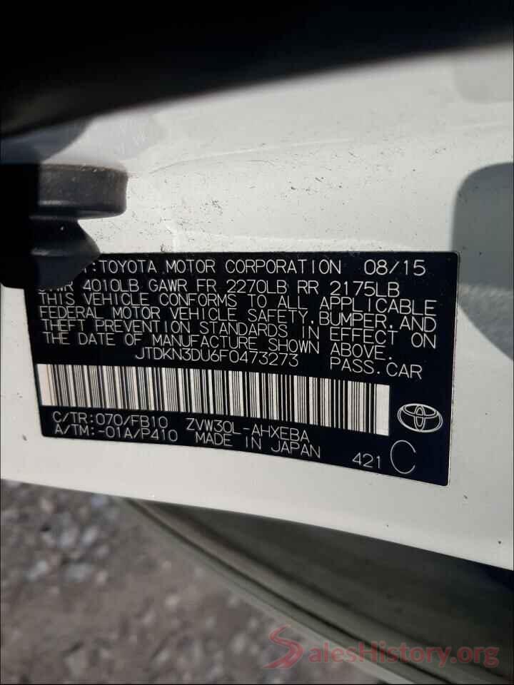 JTDKN3DU6F0473273 2015 TOYOTA PRIUS