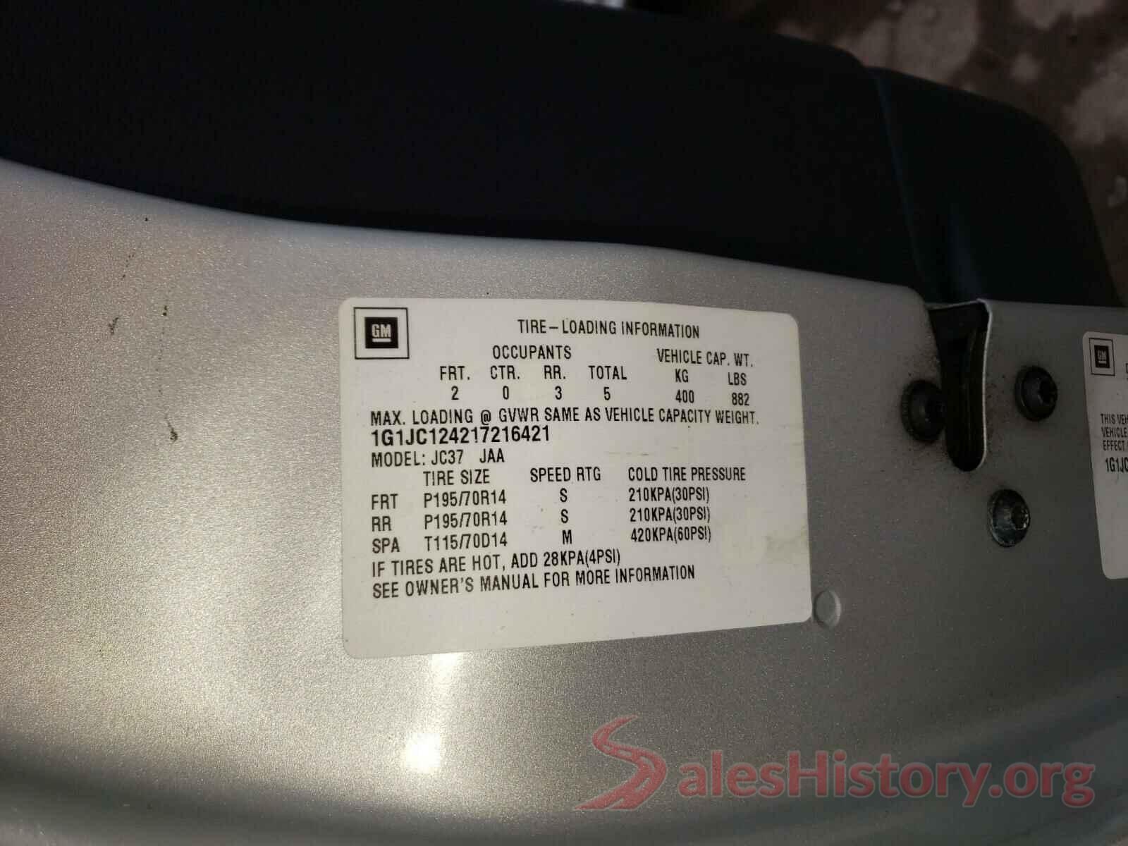 1G1JC124217216421 2001 CHEVROLET CAVALIER