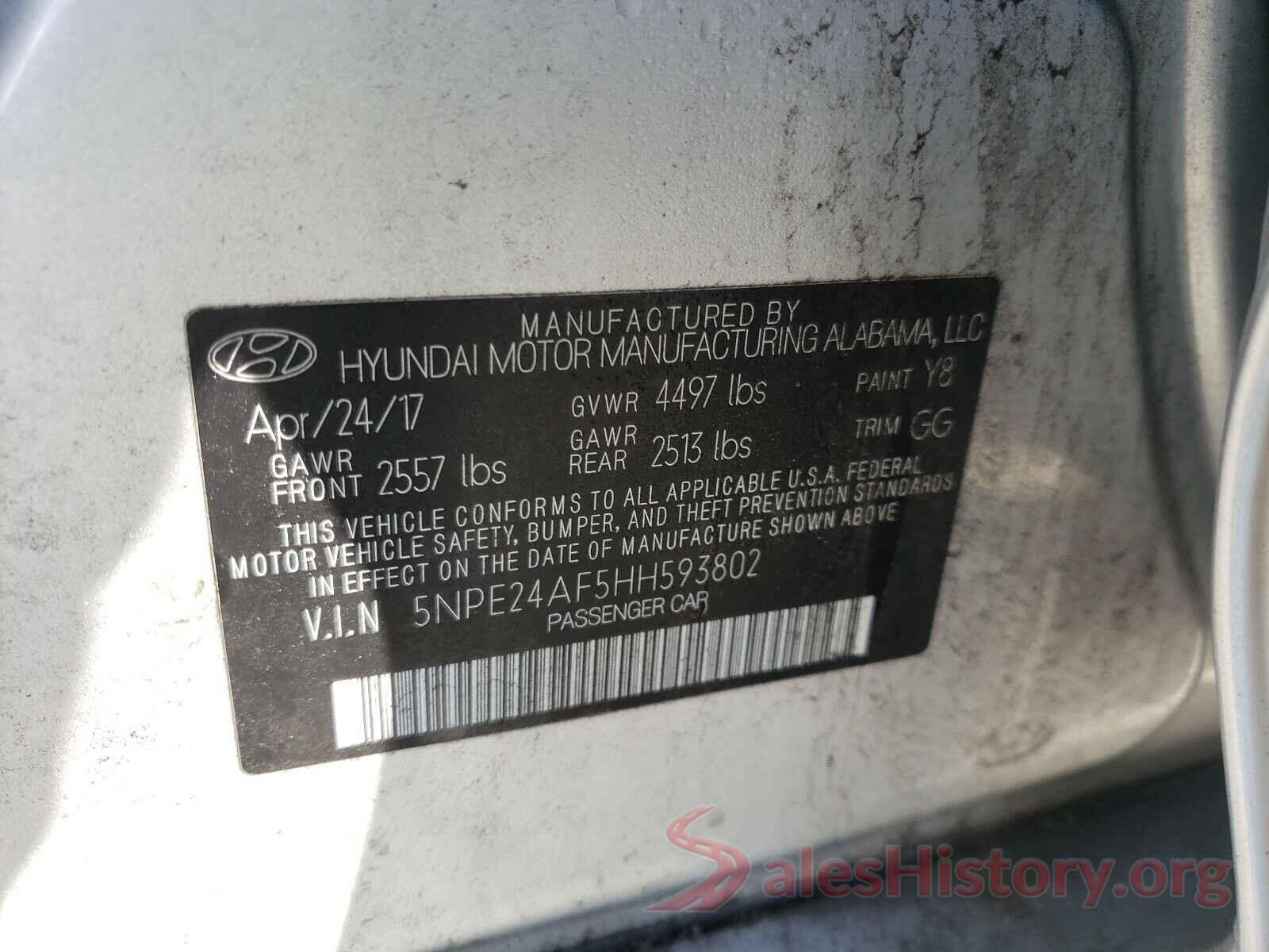 5NPE24AF5HH593802 2017 HYUNDAI SONATA