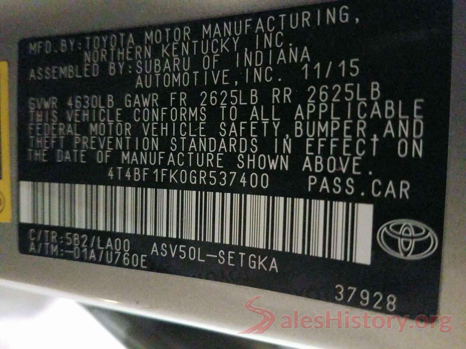 4T4BF1FK0GR537400 2016 TOYOTA CAMRY