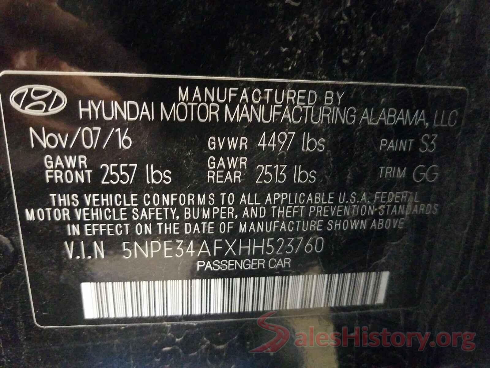 5NPE34AFXHH523760 2017 HYUNDAI SONATA