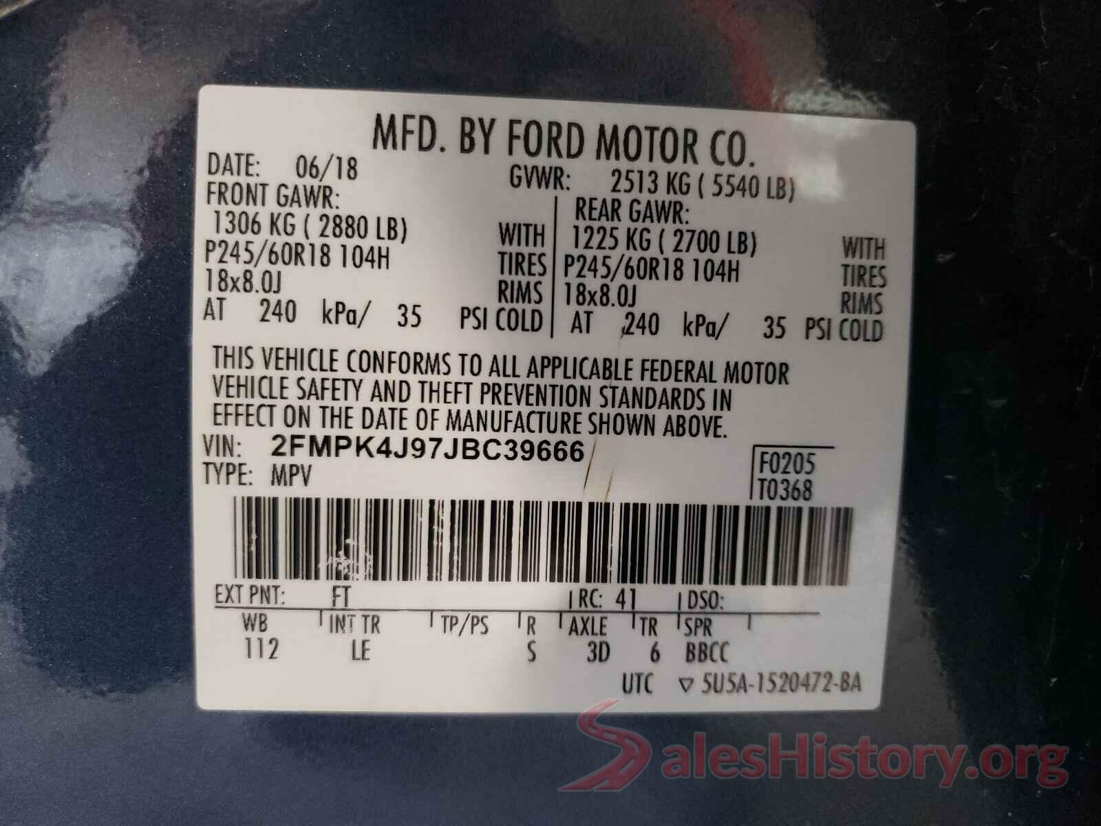 2FMPK4J97JBC39666 2018 FORD EDGE