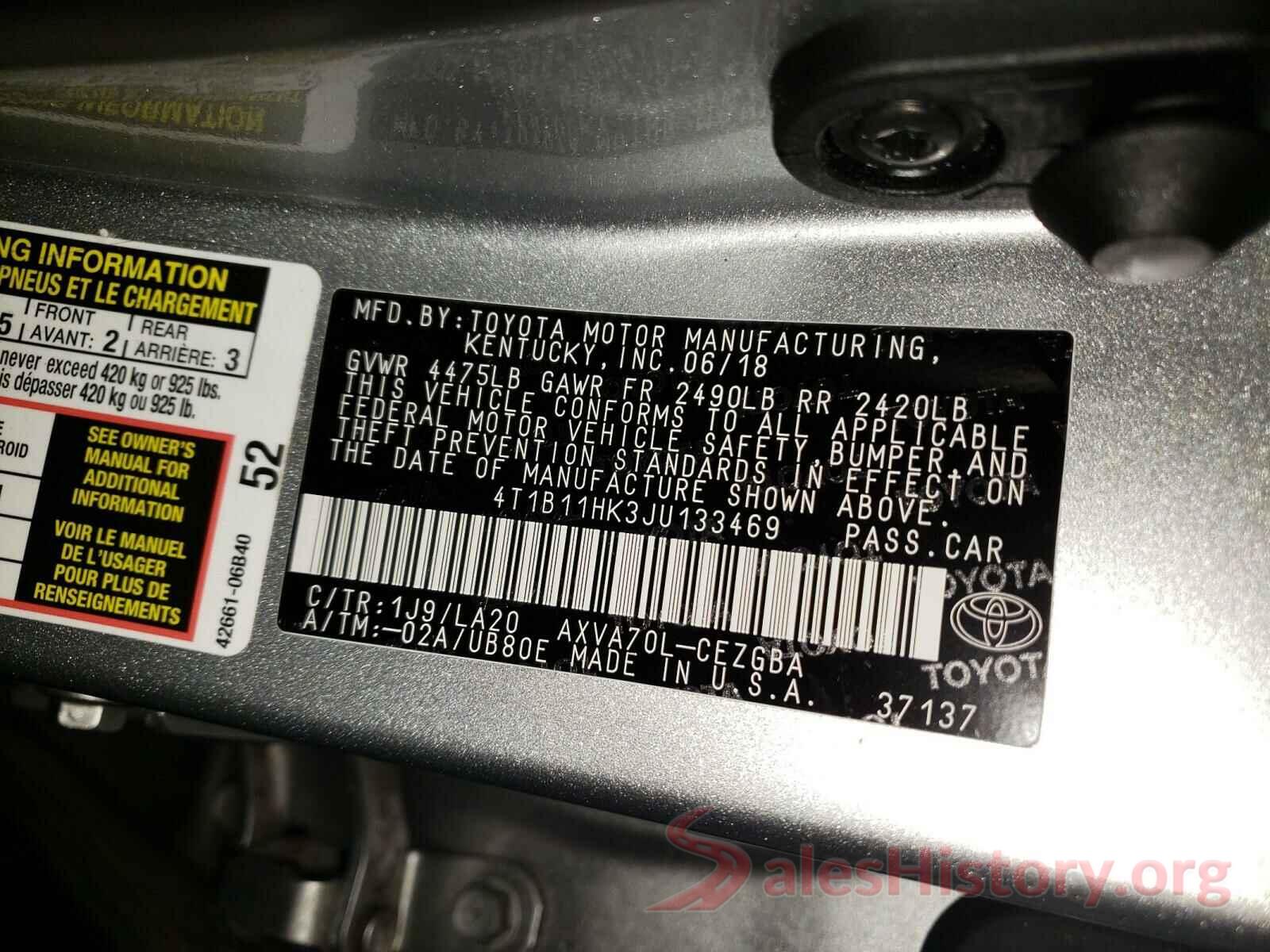 4T1B11HK3JU133469 2018 TOYOTA CAMRY