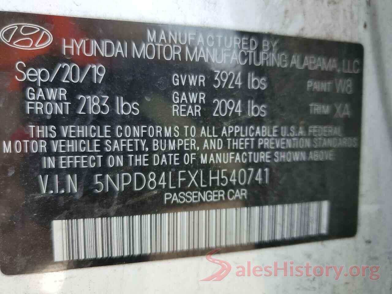 5NPD84LFXLH540741 2020 HYUNDAI ELANTRA