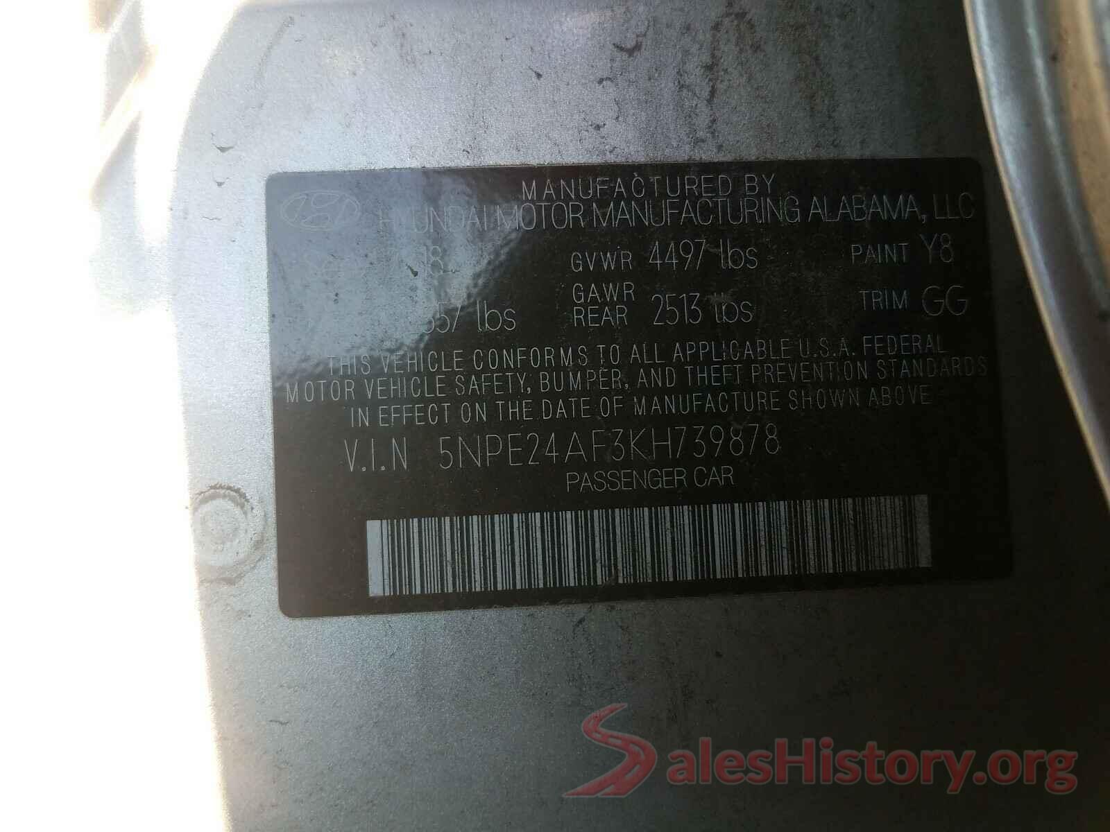 5NPE24AF3KH739878 2019 HYUNDAI SONATA