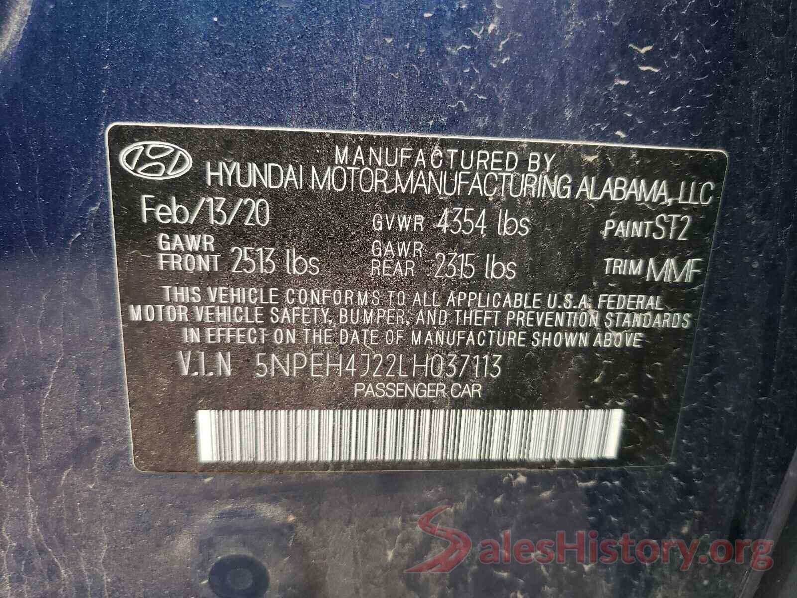 5NPEH4J22LH037113 2020 HYUNDAI SONATA