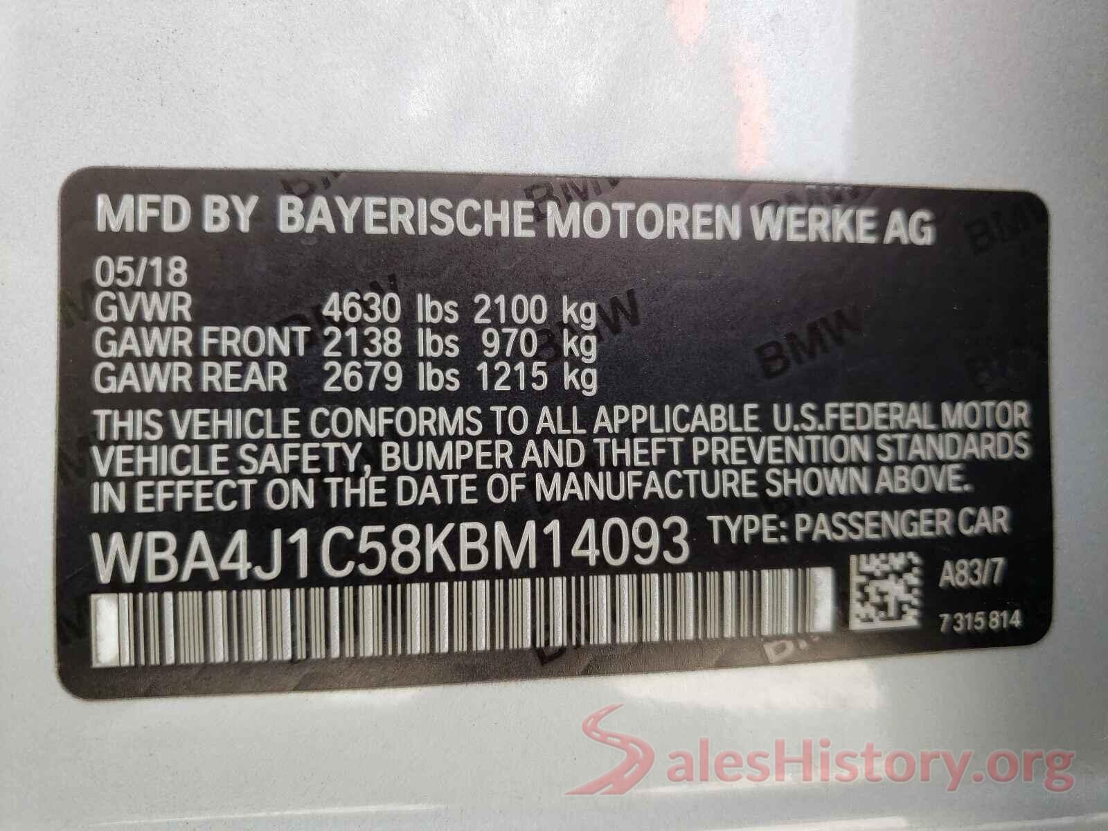 WBA4J1C58KBM14093 2019 BMW 4 SERIES