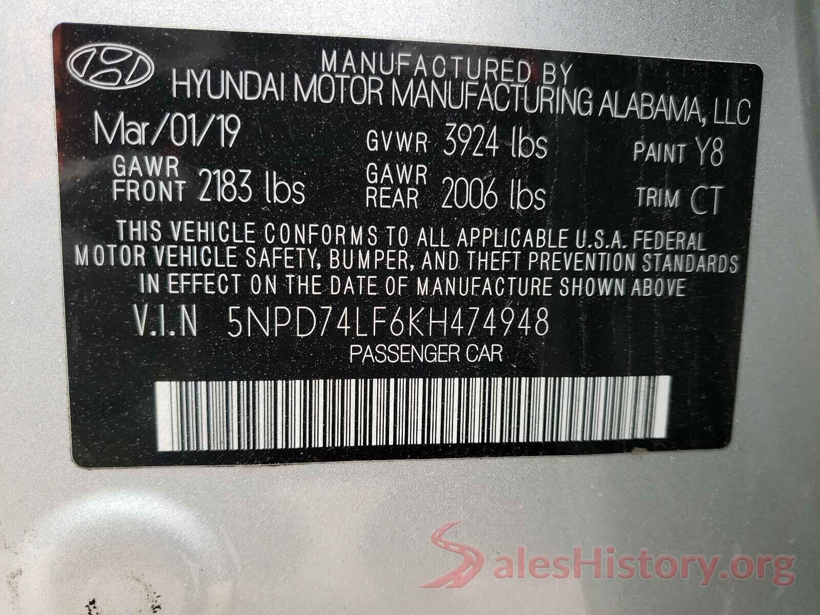 5NPD74LF6KH474948 2019 HYUNDAI ELANTRA