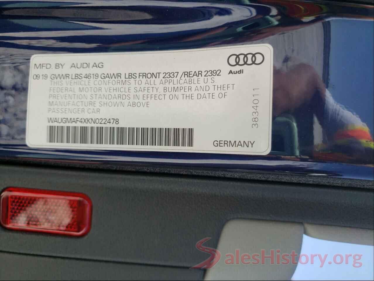 WAUGMAF4XKN022478 2019 AUDI A4