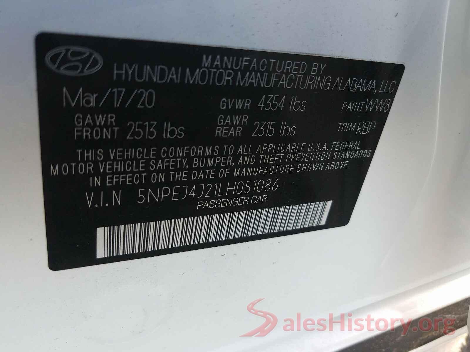 5NPEJ4J21LH051086 2020 HYUNDAI SONATA