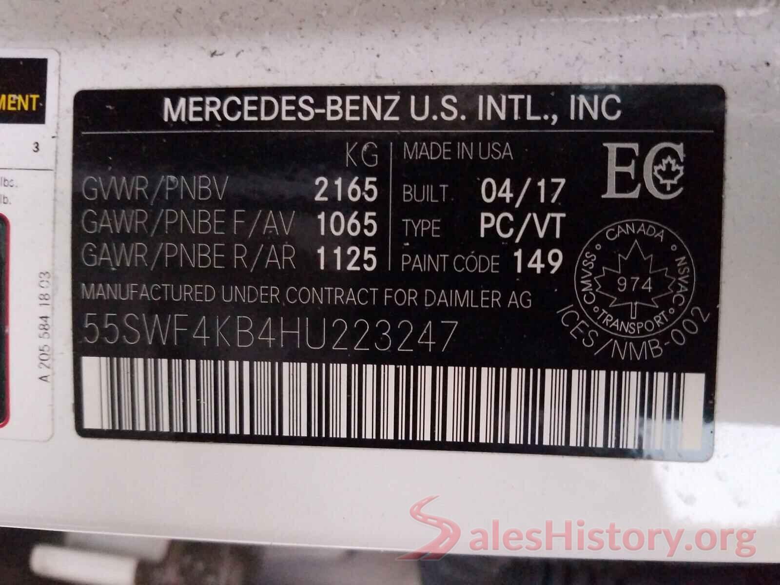 55SWF4KB4HU223247 2017 MERCEDES-BENZ C CLASS