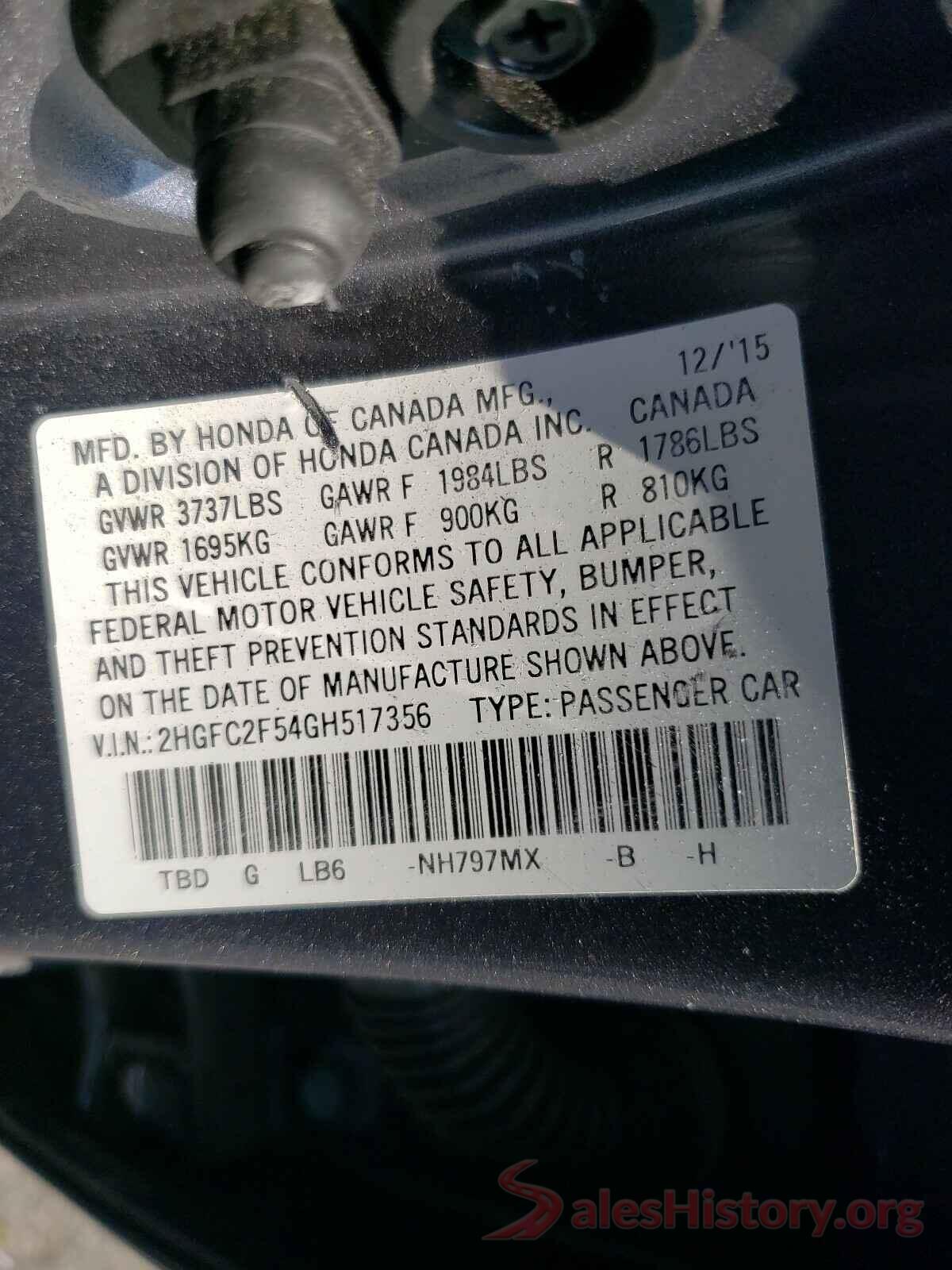 2HGFC2F54GH517356 2016 HONDA CIVIC