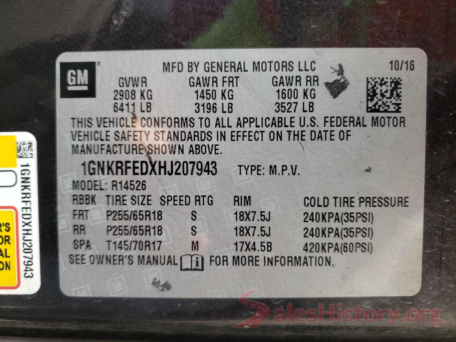 1GNKRFEDXHJ207943 2017 CHEVROLET TRAVERSE