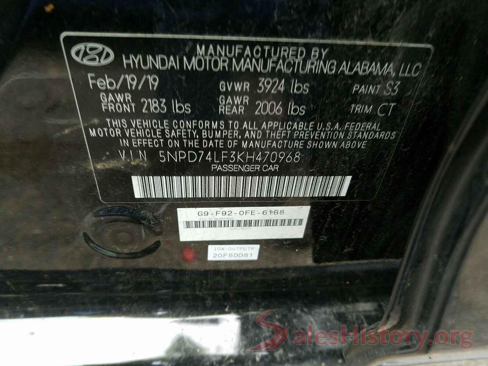 5NPD74LF3KH470968 2019 HYUNDAI ELANTRA