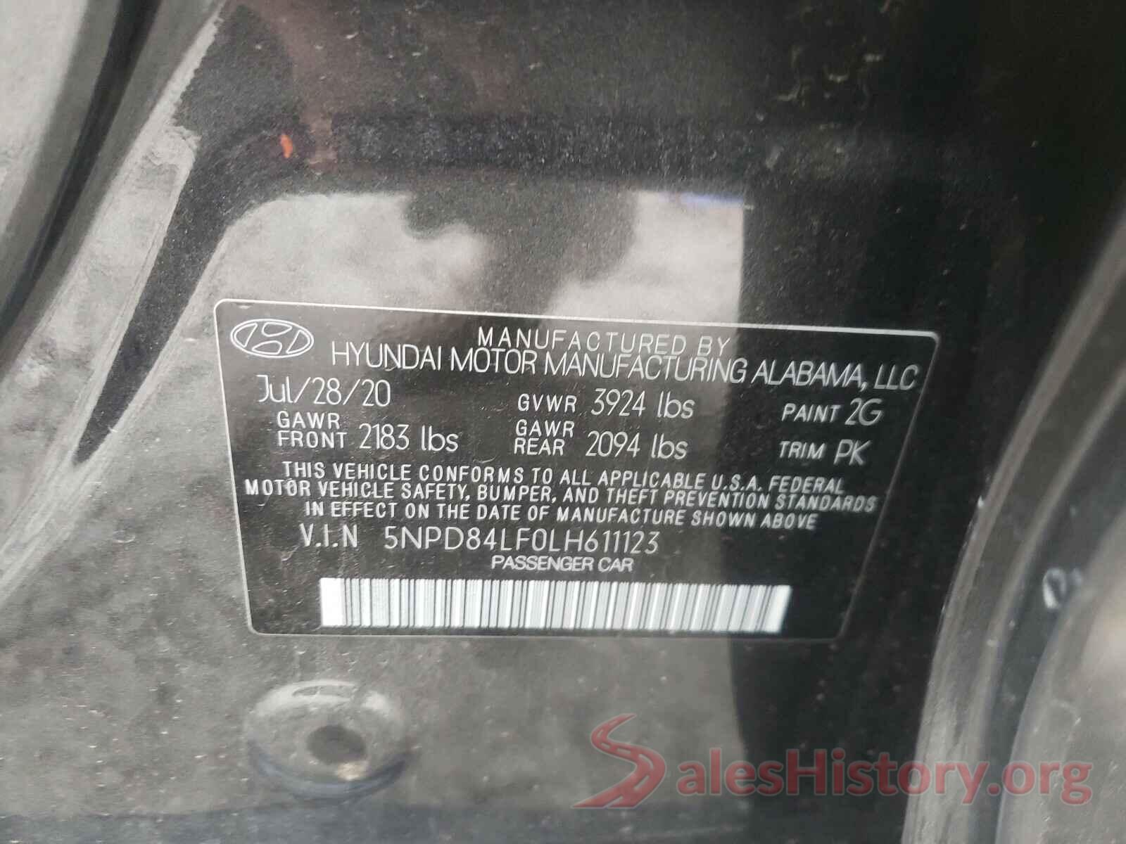 5NPD84LF0LH611123 2020 HYUNDAI ELANTRA