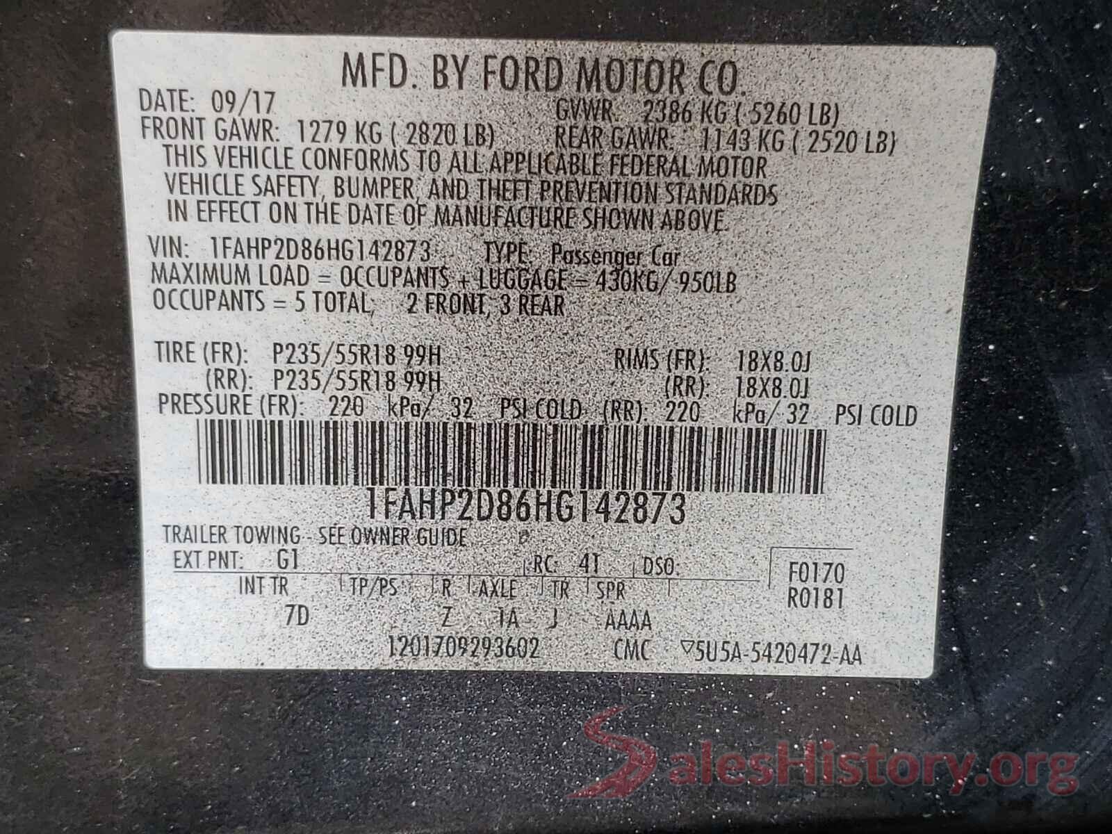 1FAHP2D86HG142873 2017 FORD TAURUS