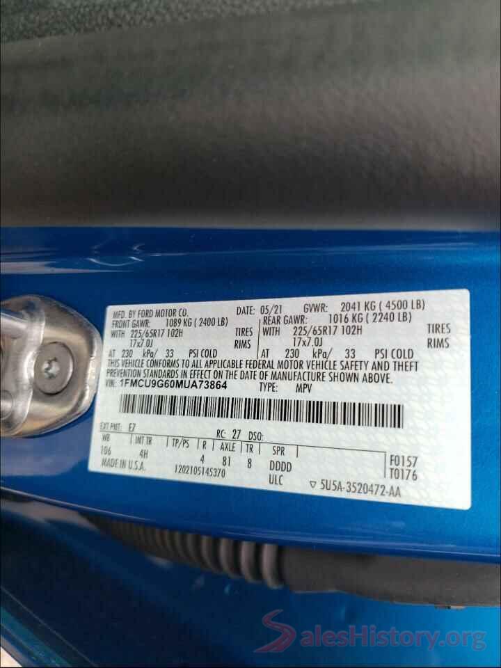 1FMCU9G60MUA73864 2021 FORD ESCAPE