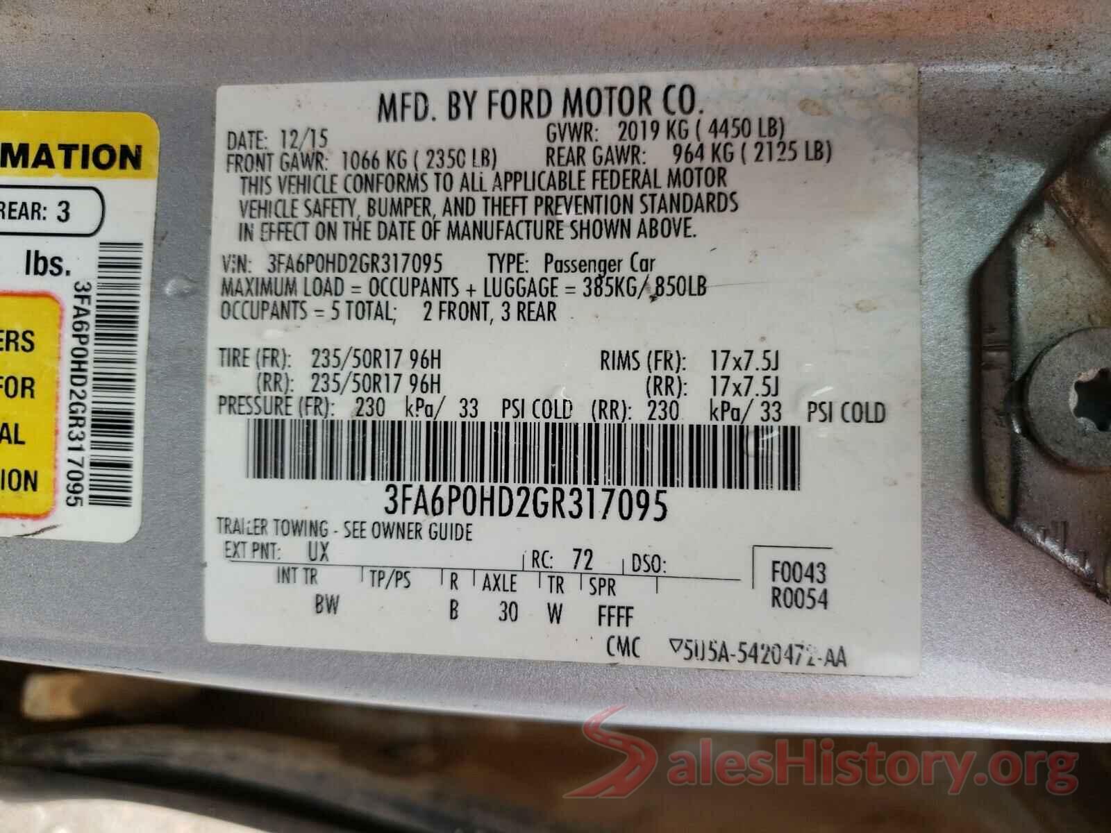 3FA6P0HD2GR317095 2016 FORD FUSION