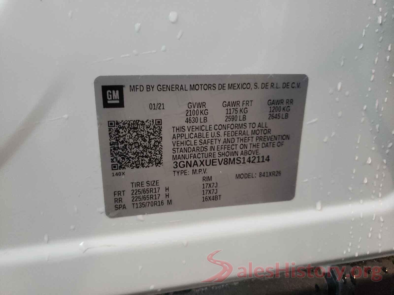 3GNAXUEV8MS142114 2021 CHEVROLET EQUINOX