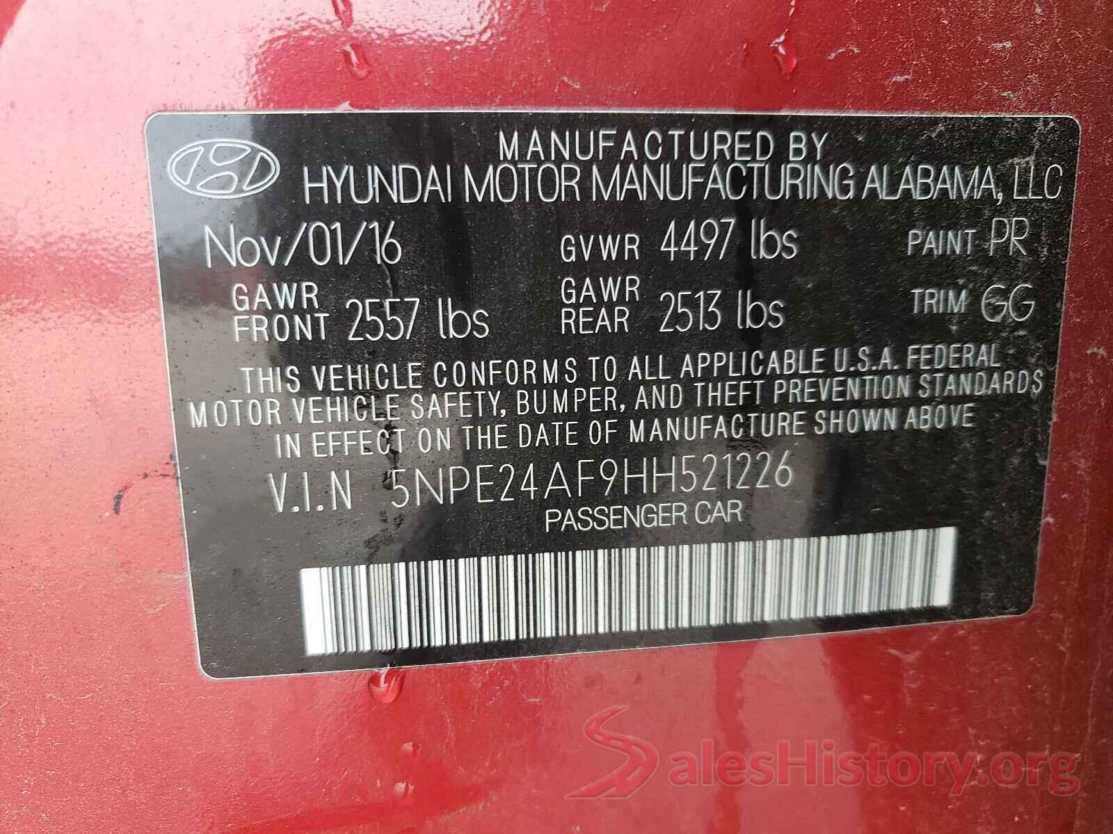 5NPE24AF9HH521226 2017 HYUNDAI SONATA