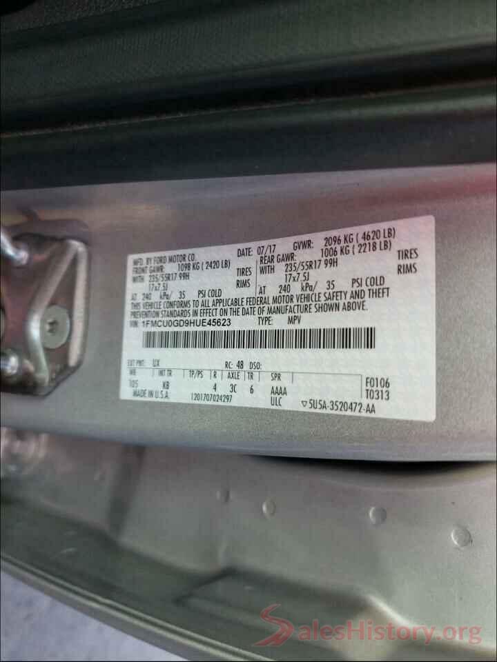 1FMCU0GD9HUE45623 2017 FORD ESCAPE