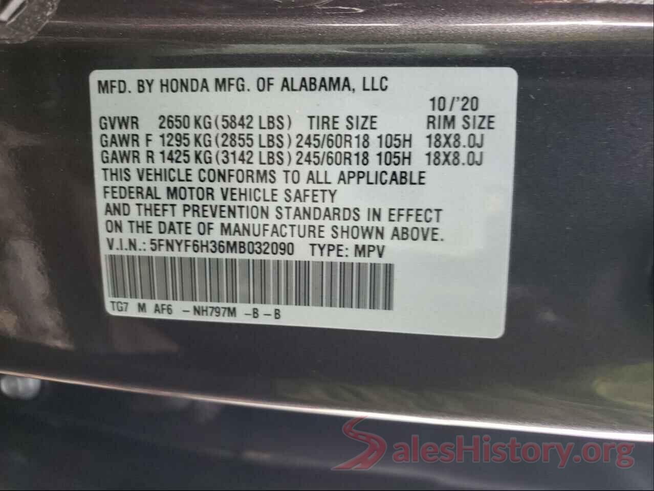 5FNYF6H36MB032090 2021 HONDA PILOT