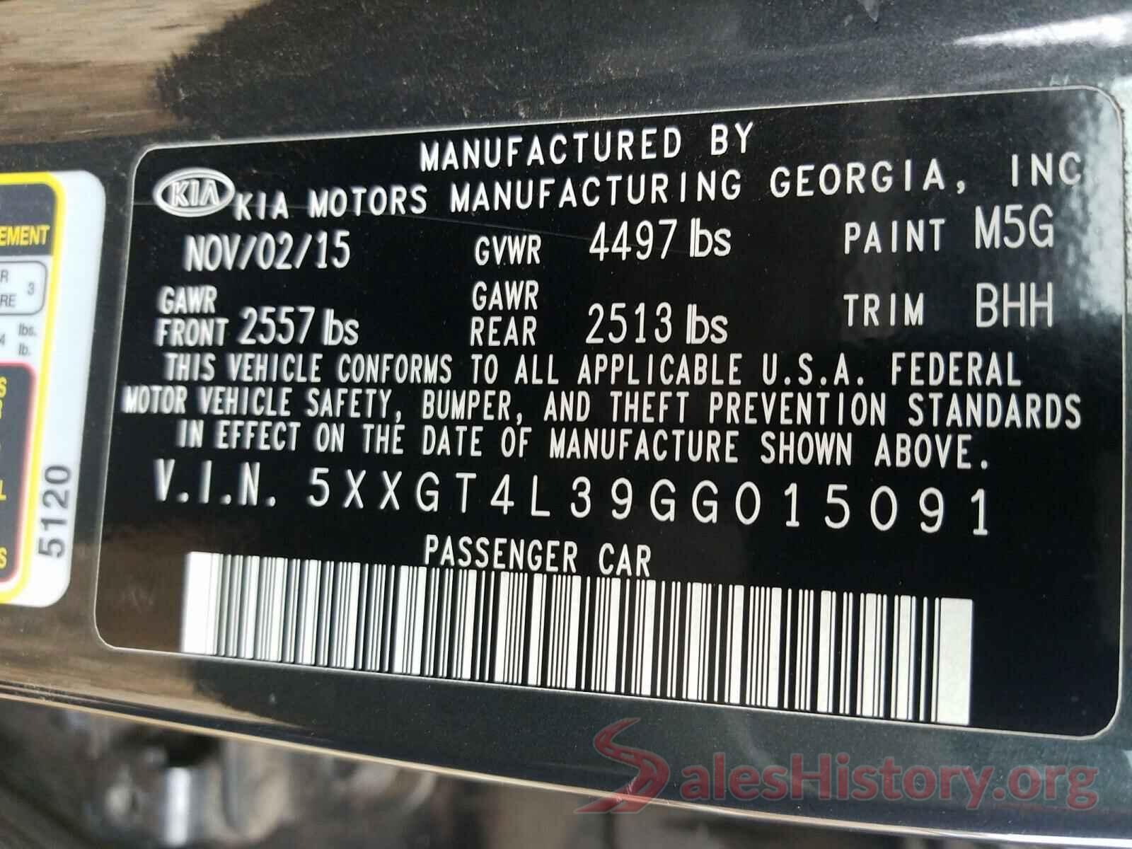 5XXGT4L39GG015091 2016 KIA OPTIMA