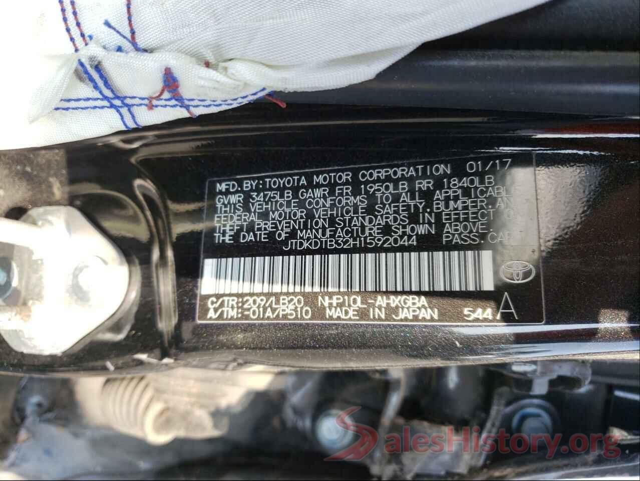 JTDKDTB32H1592044 2017 TOYOTA PRIUS