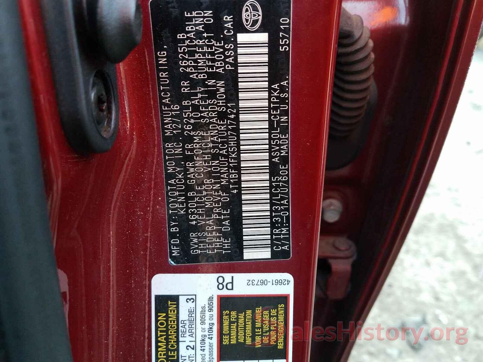 4T1BF1FK5HU717421 2017 TOYOTA CAMRY