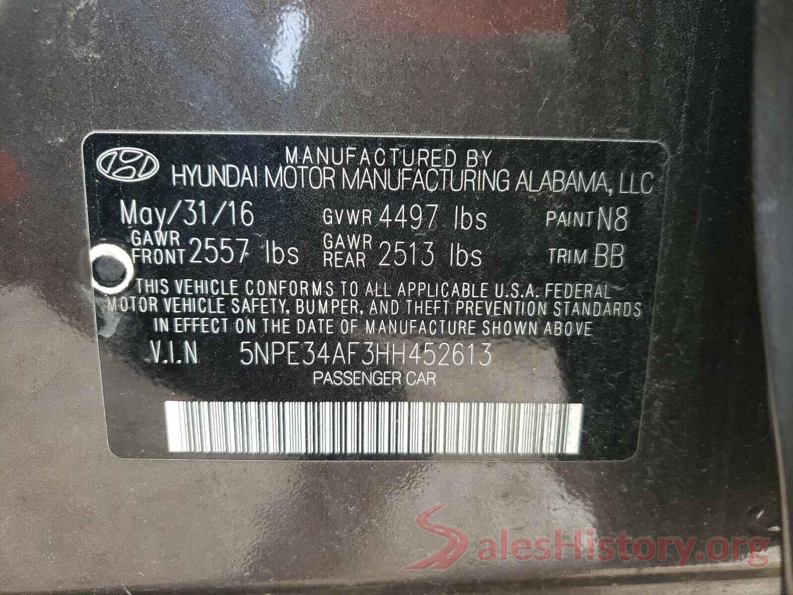 5NPE34AF3HH452613 2017 HYUNDAI SONATA