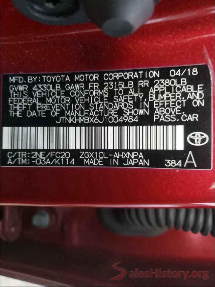 JTNKHMBX6J1004984 2018 TOYOTA C-HR