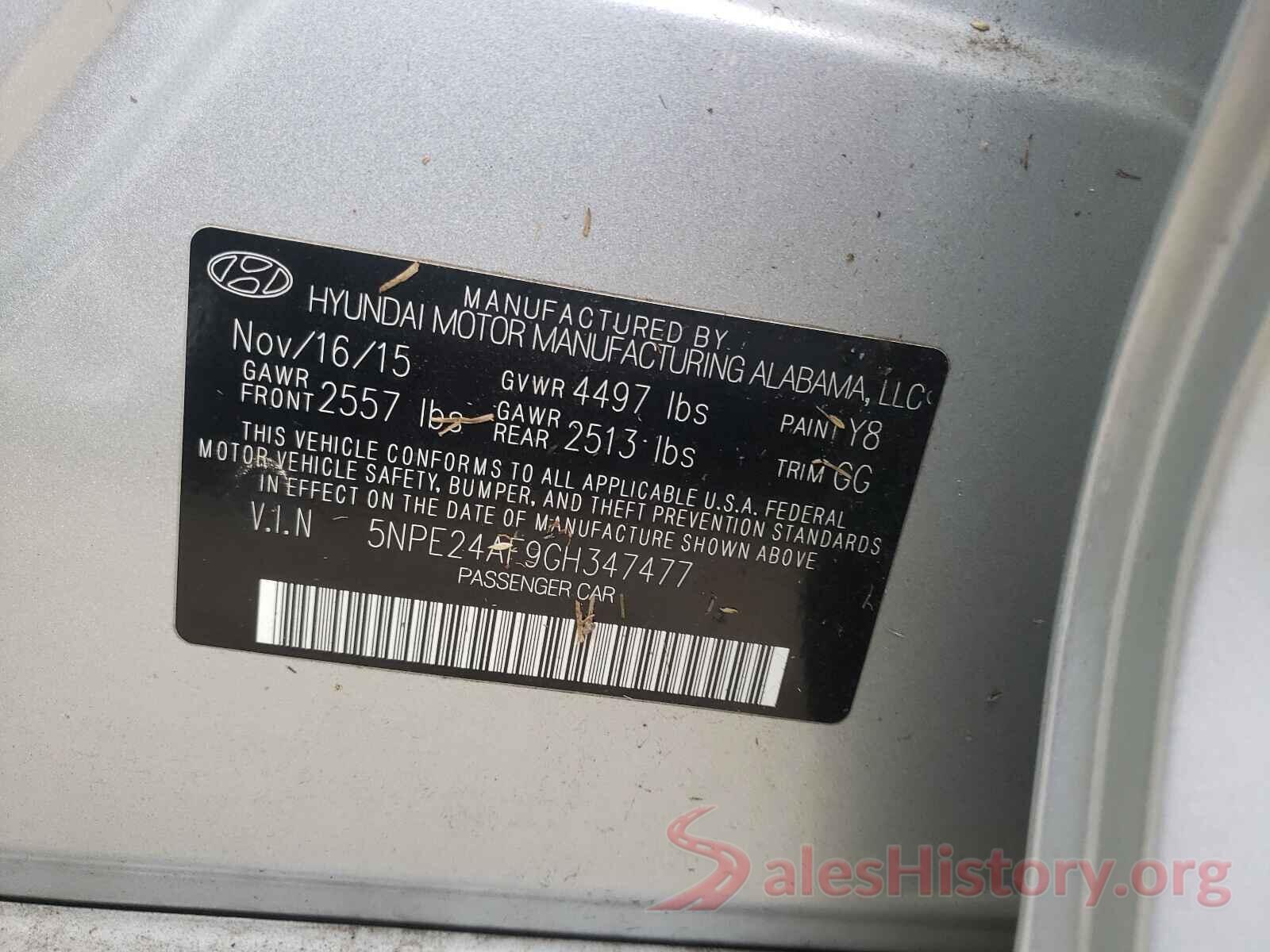 5NPE24AF9GH347477 2016 HYUNDAI SONATA