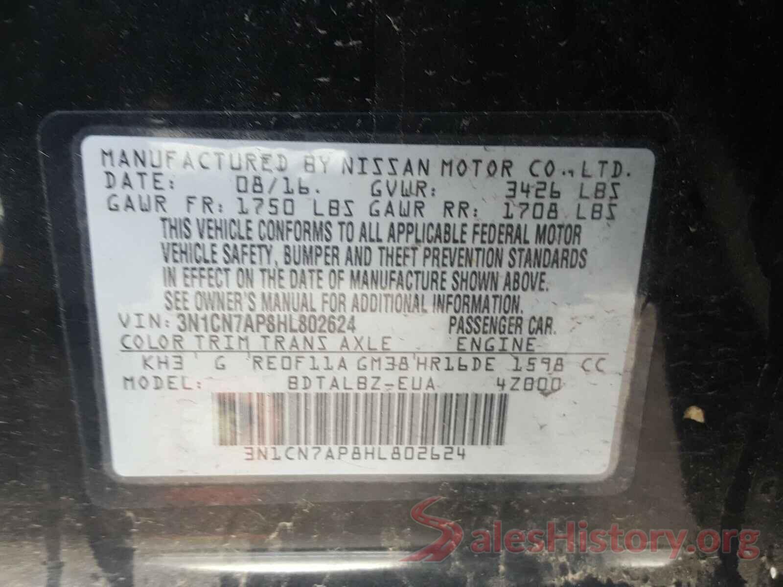 3N1CN7AP8HL802624 2017 NISSAN VERSA