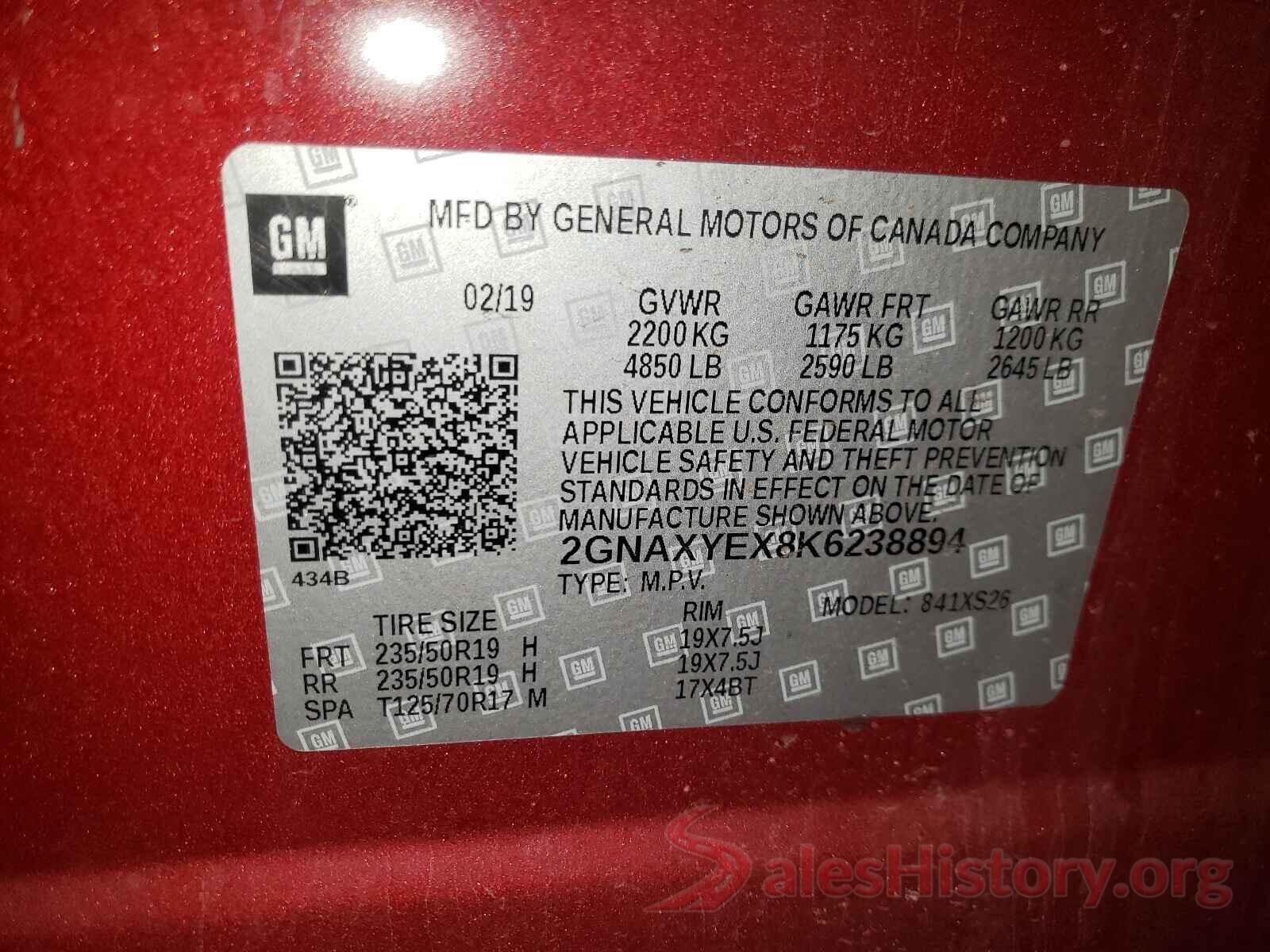 2GNAXYEX8K6238894 2019 CHEVROLET EQUINOX