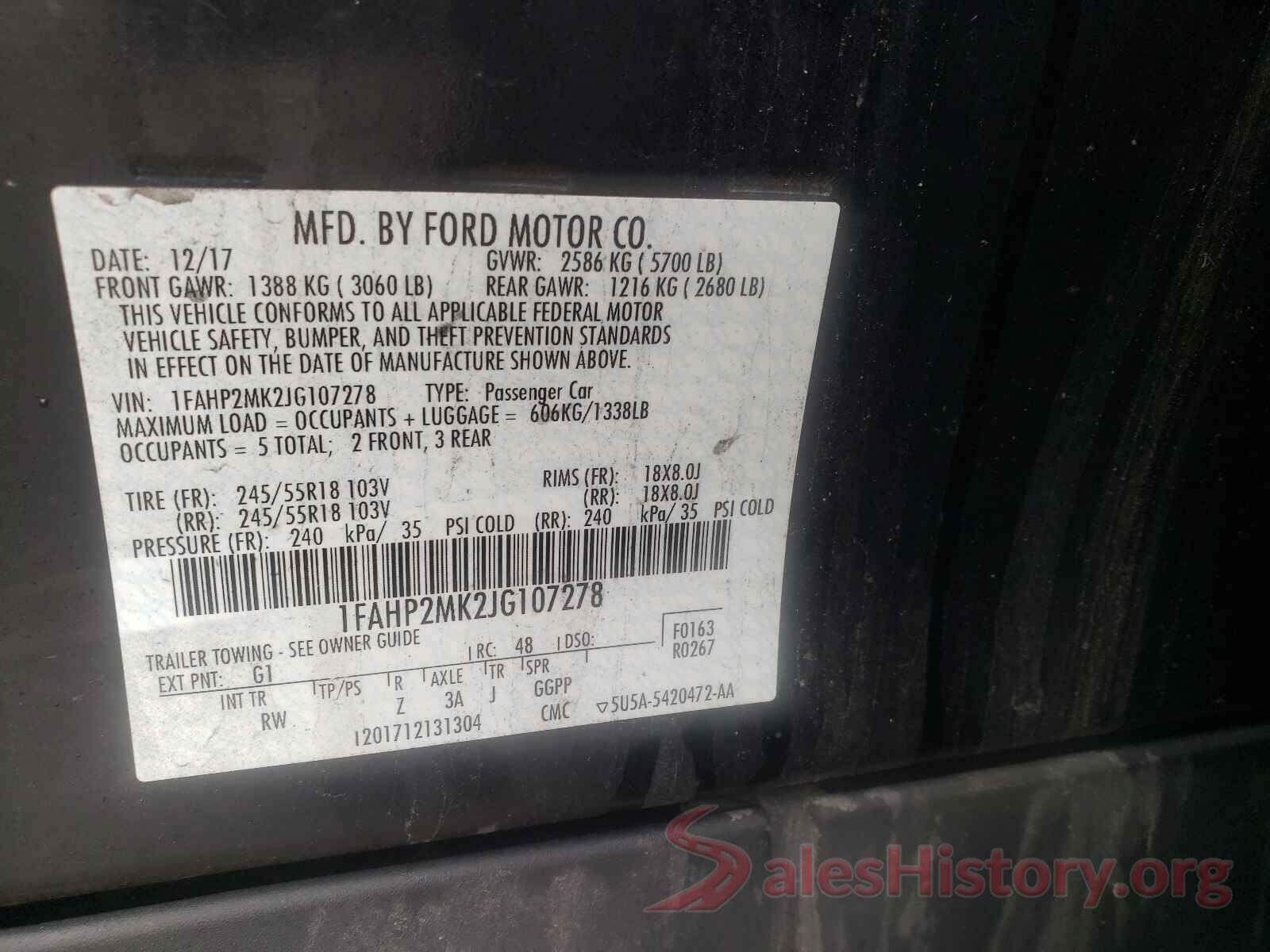 1FAHP2MK2JG107278 2018 FORD TAURUS