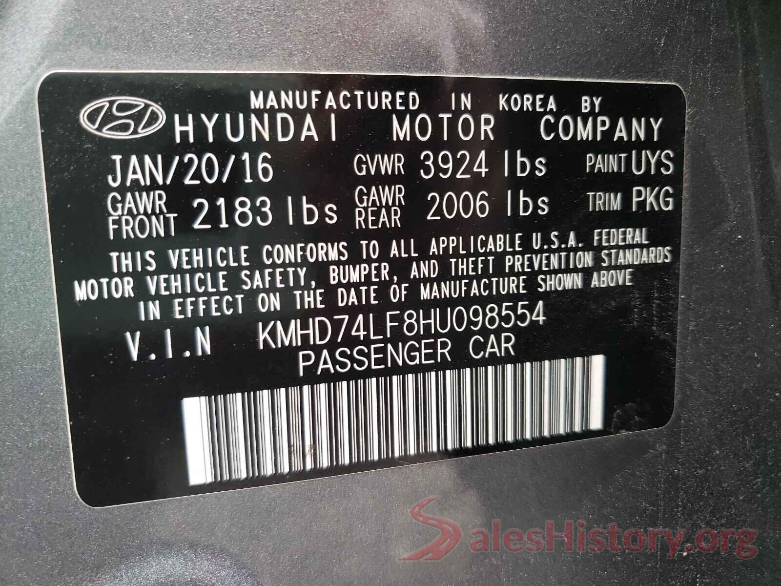 KMHD74LF8HU098554 2017 HYUNDAI ELANTRA