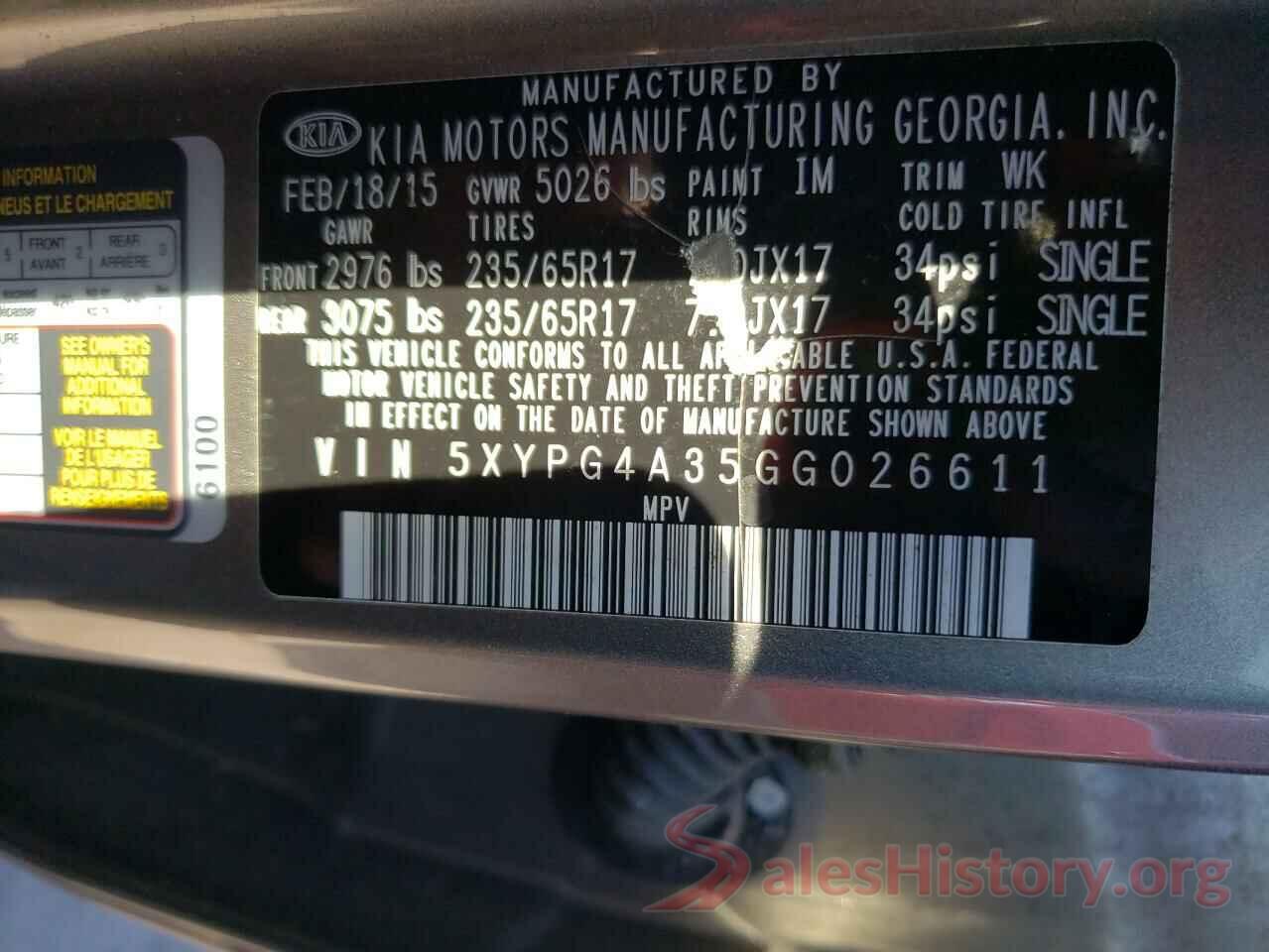 5XYPG4A35GG026611 2016 KIA SORENTO