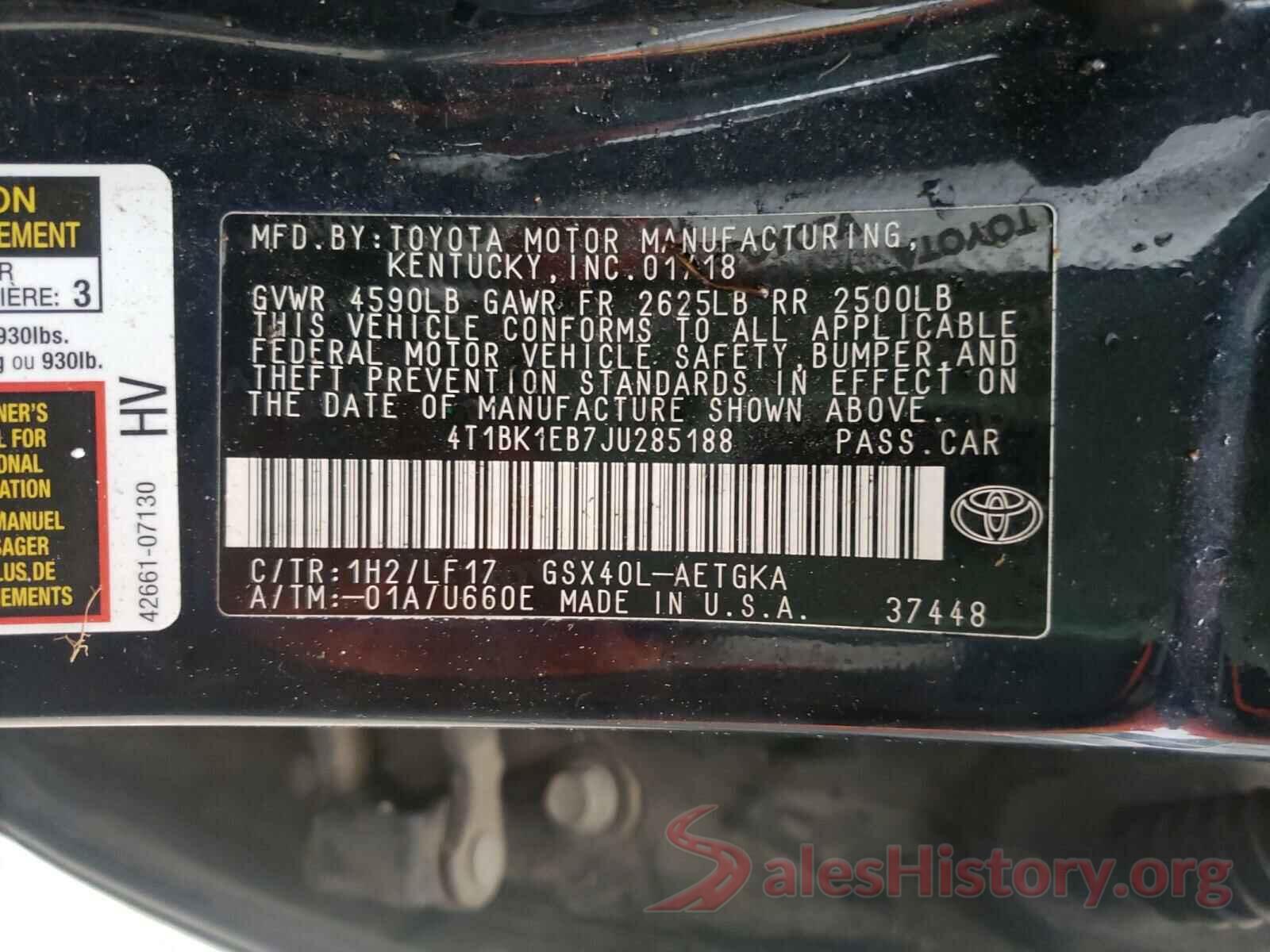 4T1BK1EB7JU285188 2018 TOYOTA AVALON