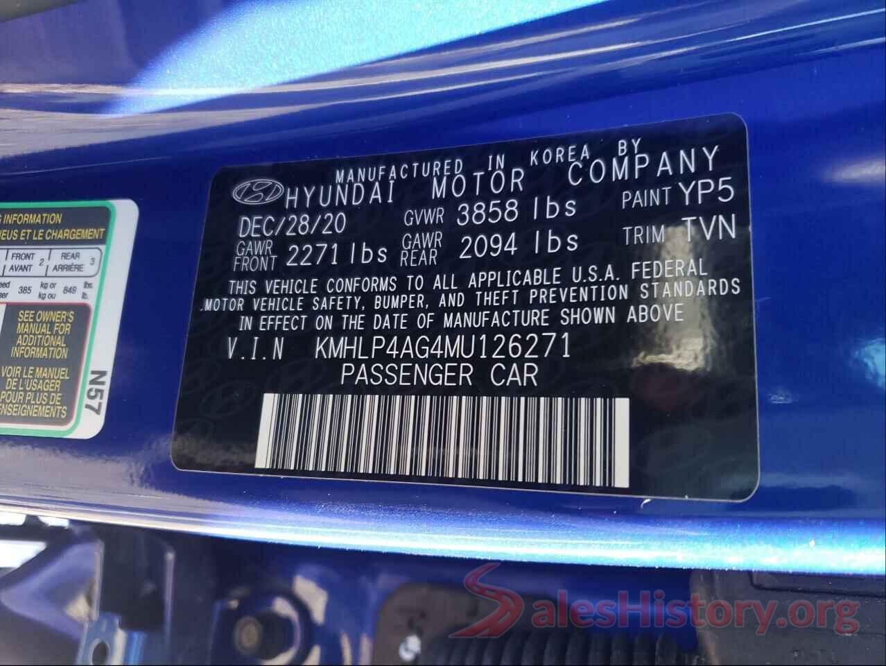 KMHLP4AG4MU126271 2021 HYUNDAI ELANTRA