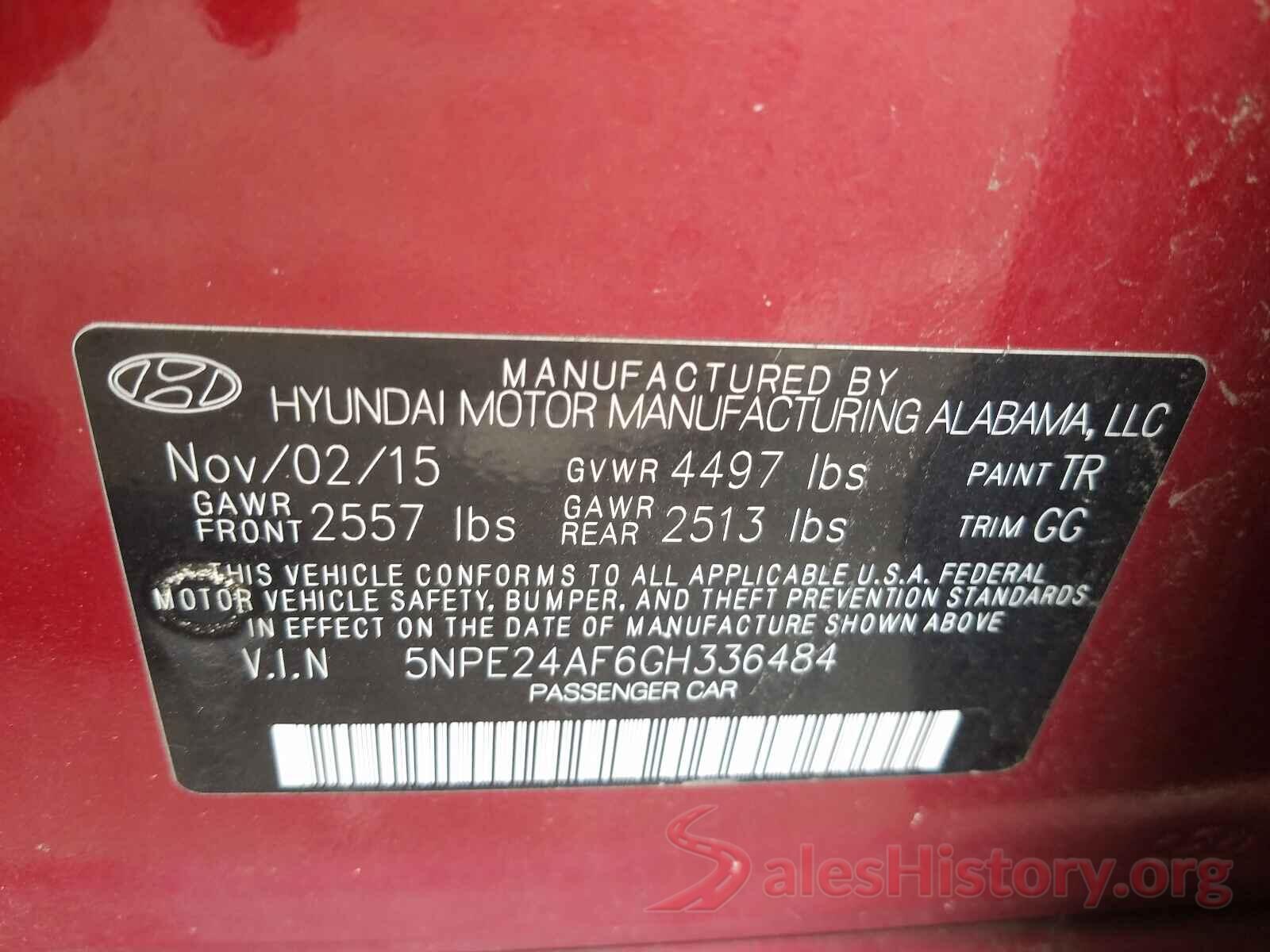 5NPE24AF6GH336484 2016 HYUNDAI SONATA