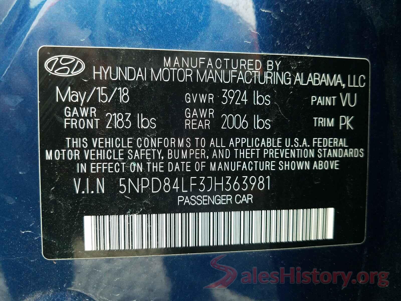 5NPD84LF3JH363981 2018 HYUNDAI ELANTRA