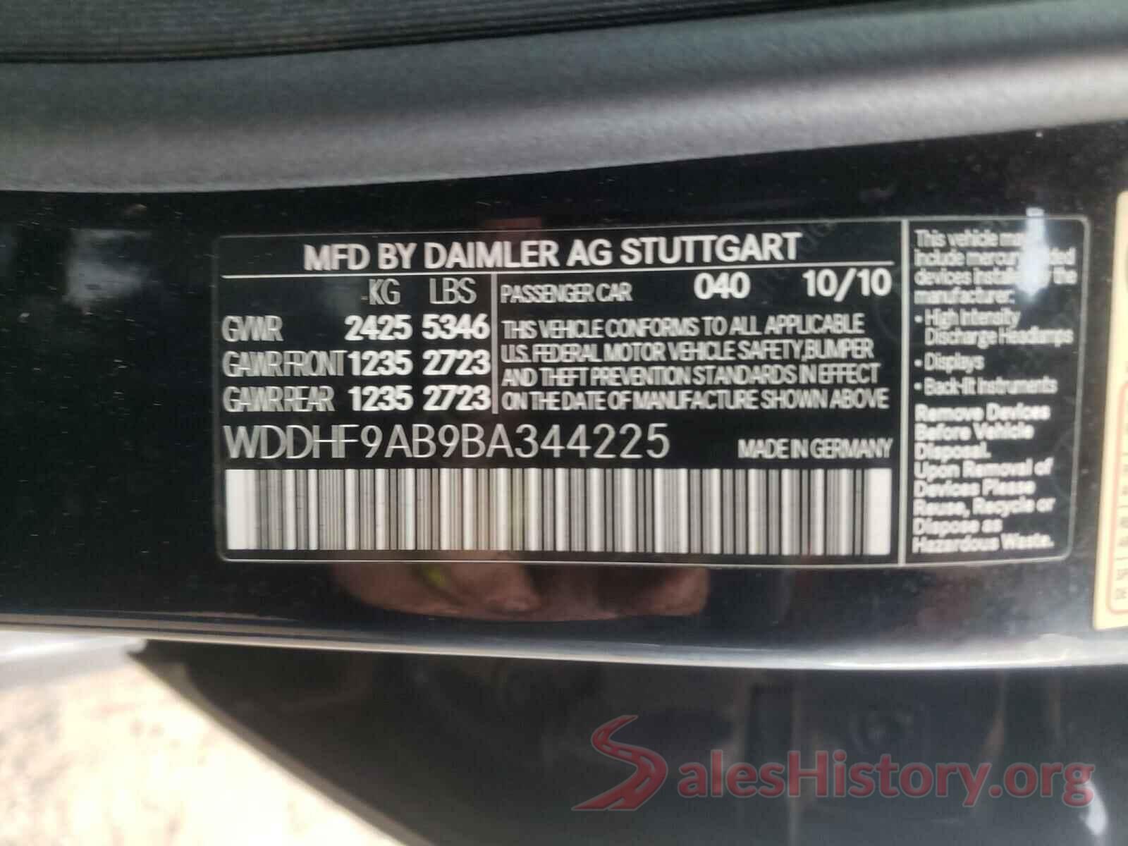 WDDHF9AB9BA344225 2011 MERCEDES-BENZ E-CLASS